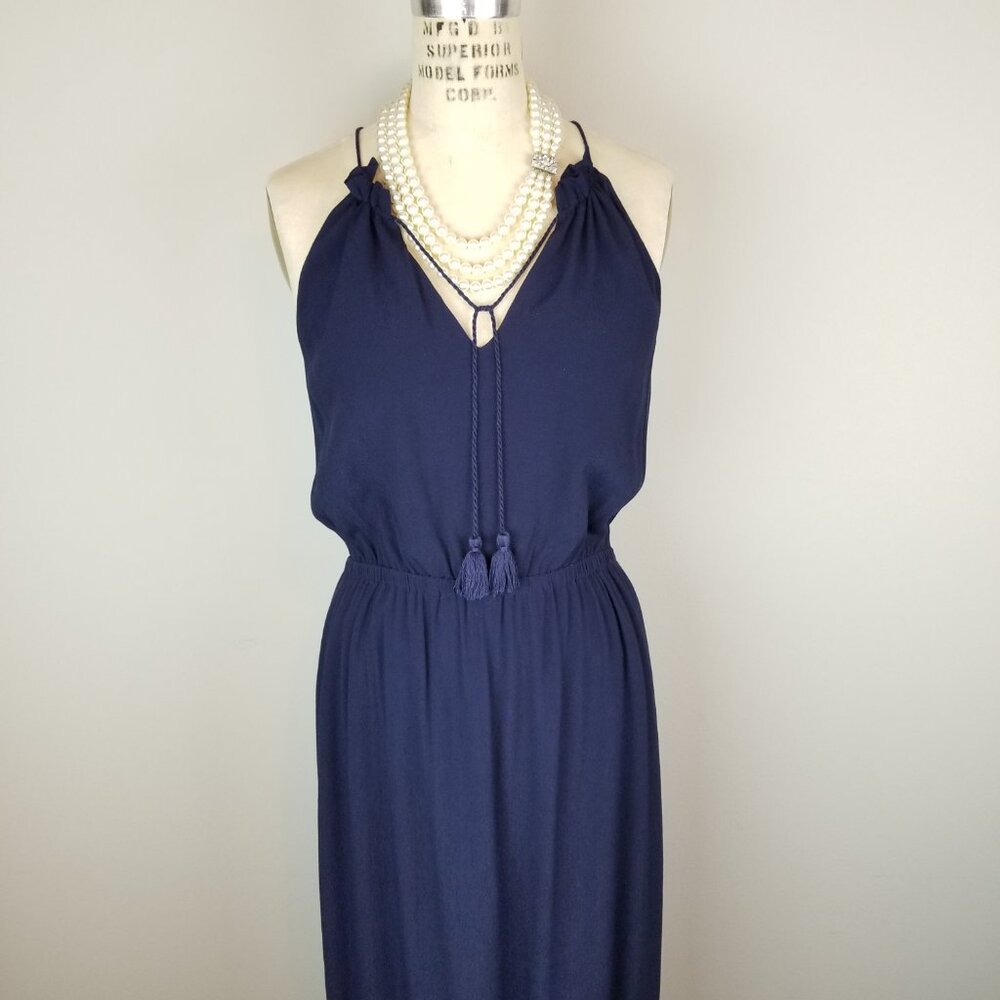 Madewell Navy Blue Tassel Tie Front Maxi Length Sleeveless Dress * Ladies Size 8